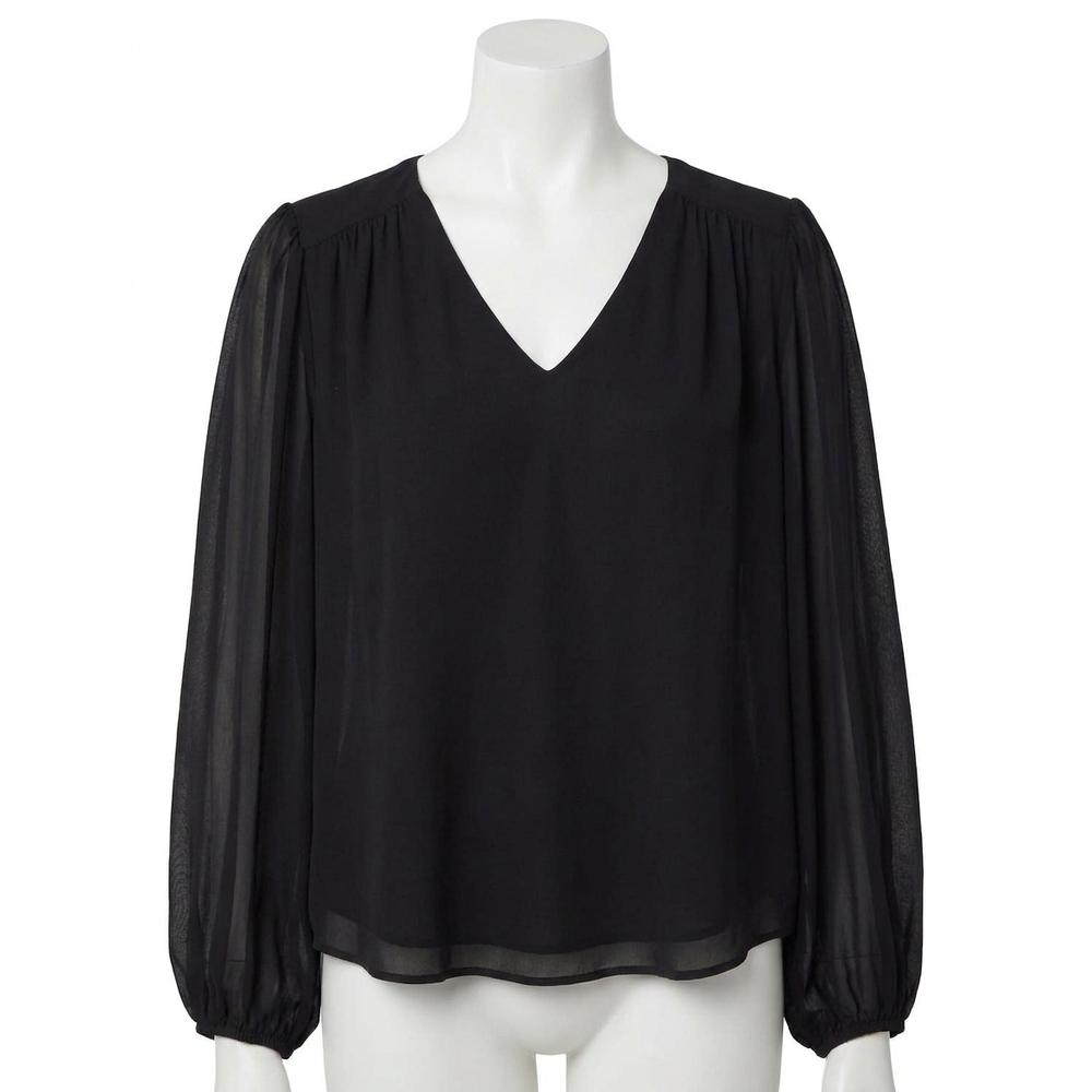 NEW ENTRO textured v neck top in black